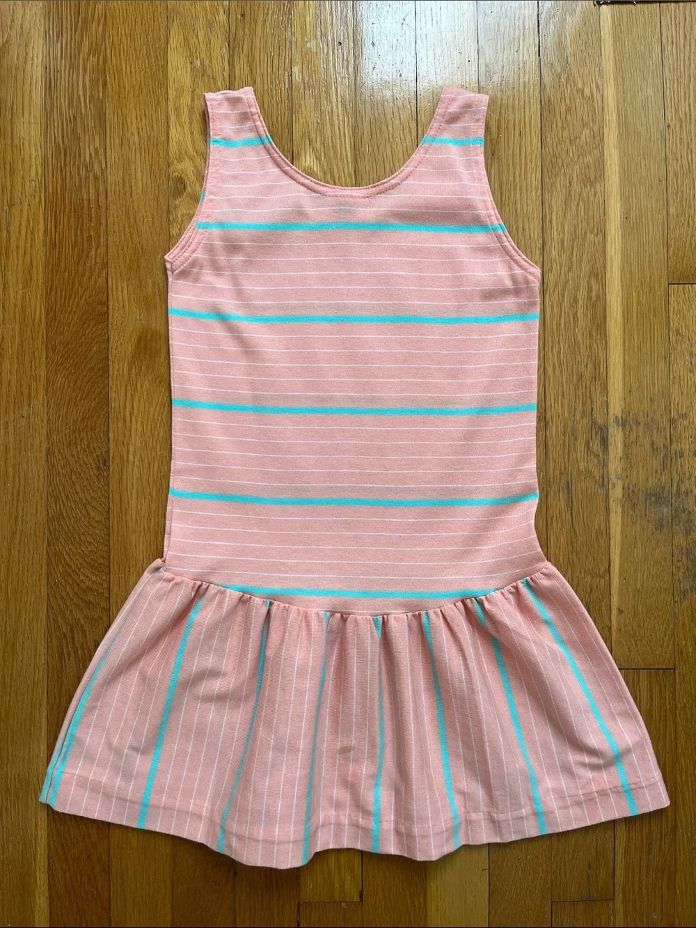Vintage 80s Girls Size 10 Drop Waist Striped Summer Tank Play Dress Sundress
